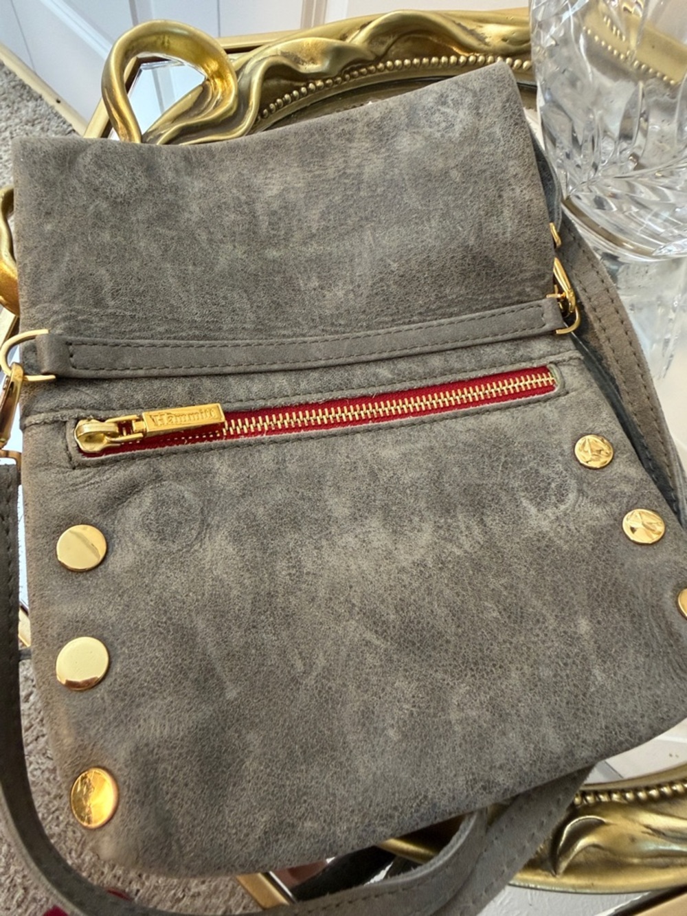 Hammitt Gray Suede Crossbody with Red Zip and Gold Hardware - Picture 5 of 11